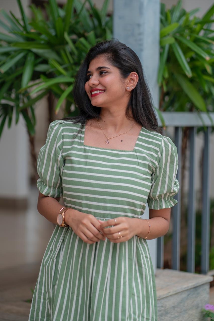 Green stripe cotton maxi