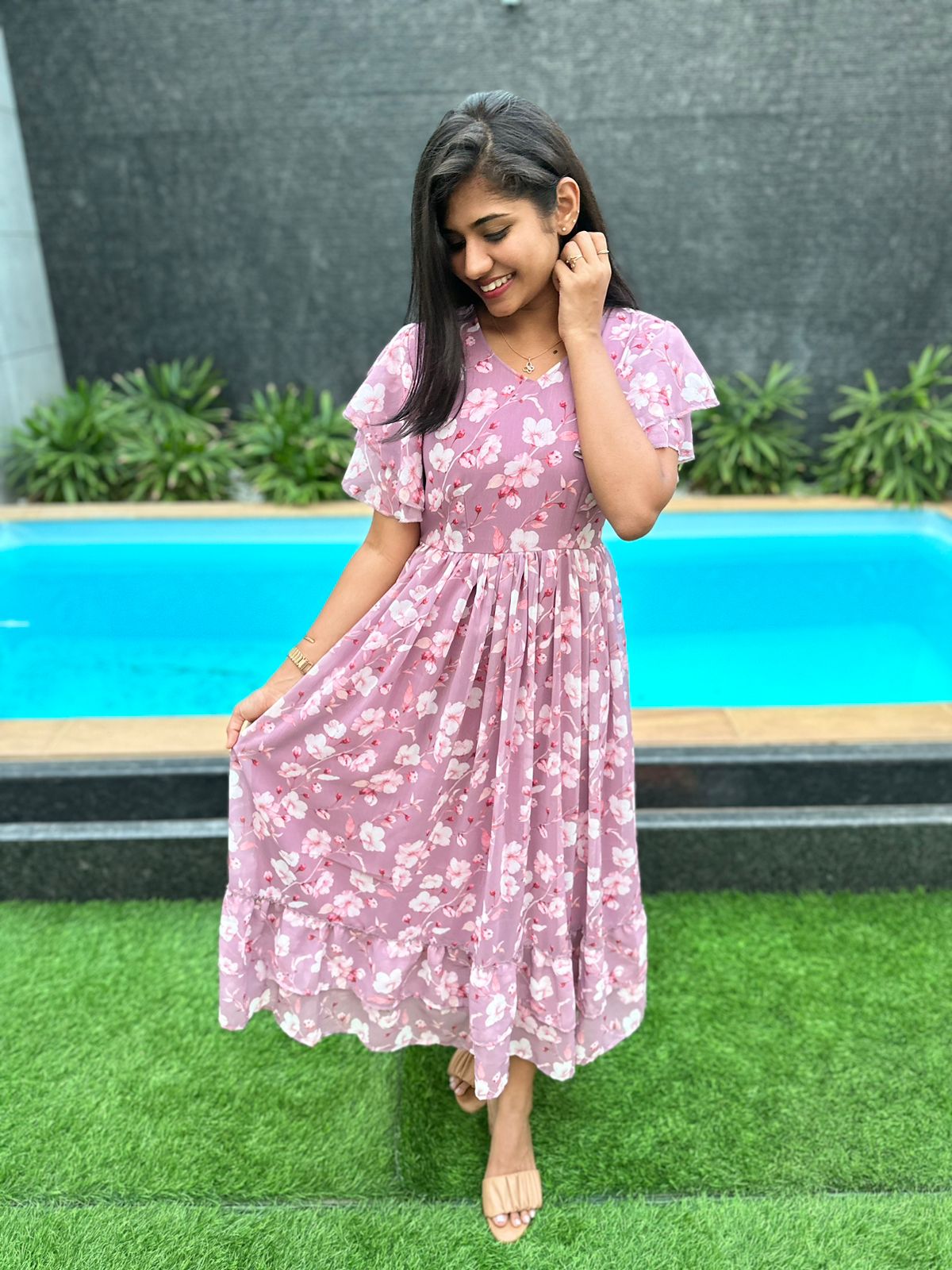 Lush pink georgette maxi