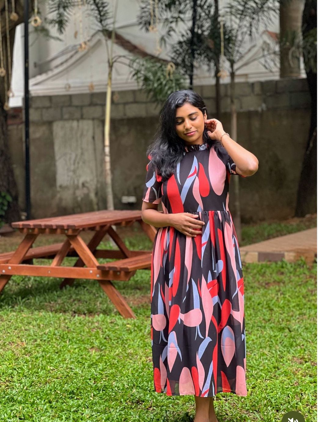 Black abstract georgette maxi