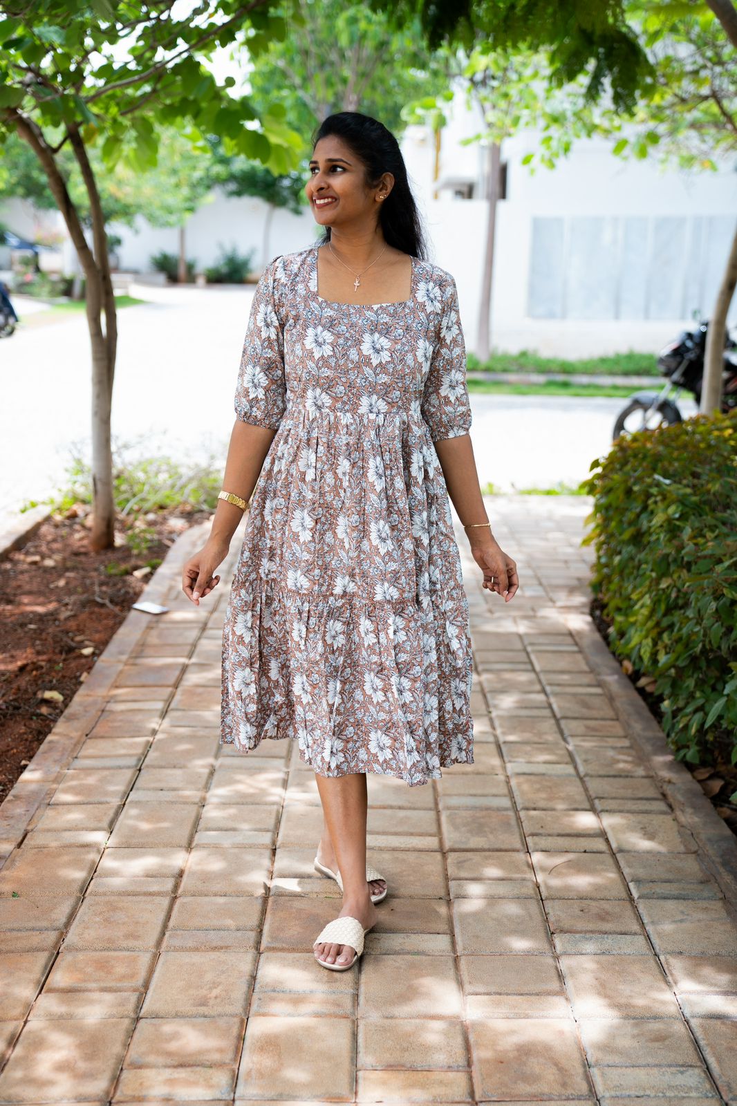 Dusky copper cotton feeding maxi