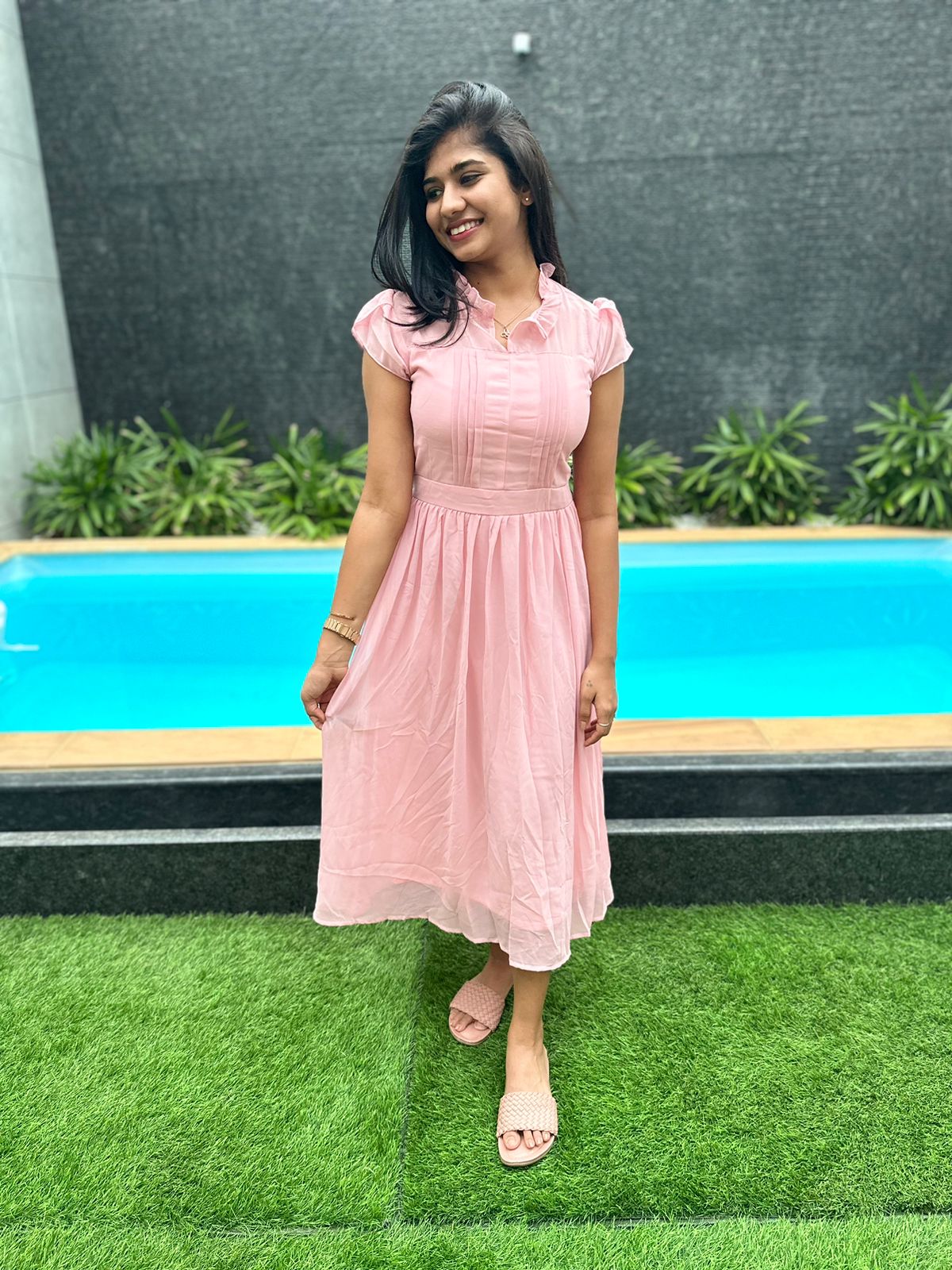 Plain pink georgette maxi