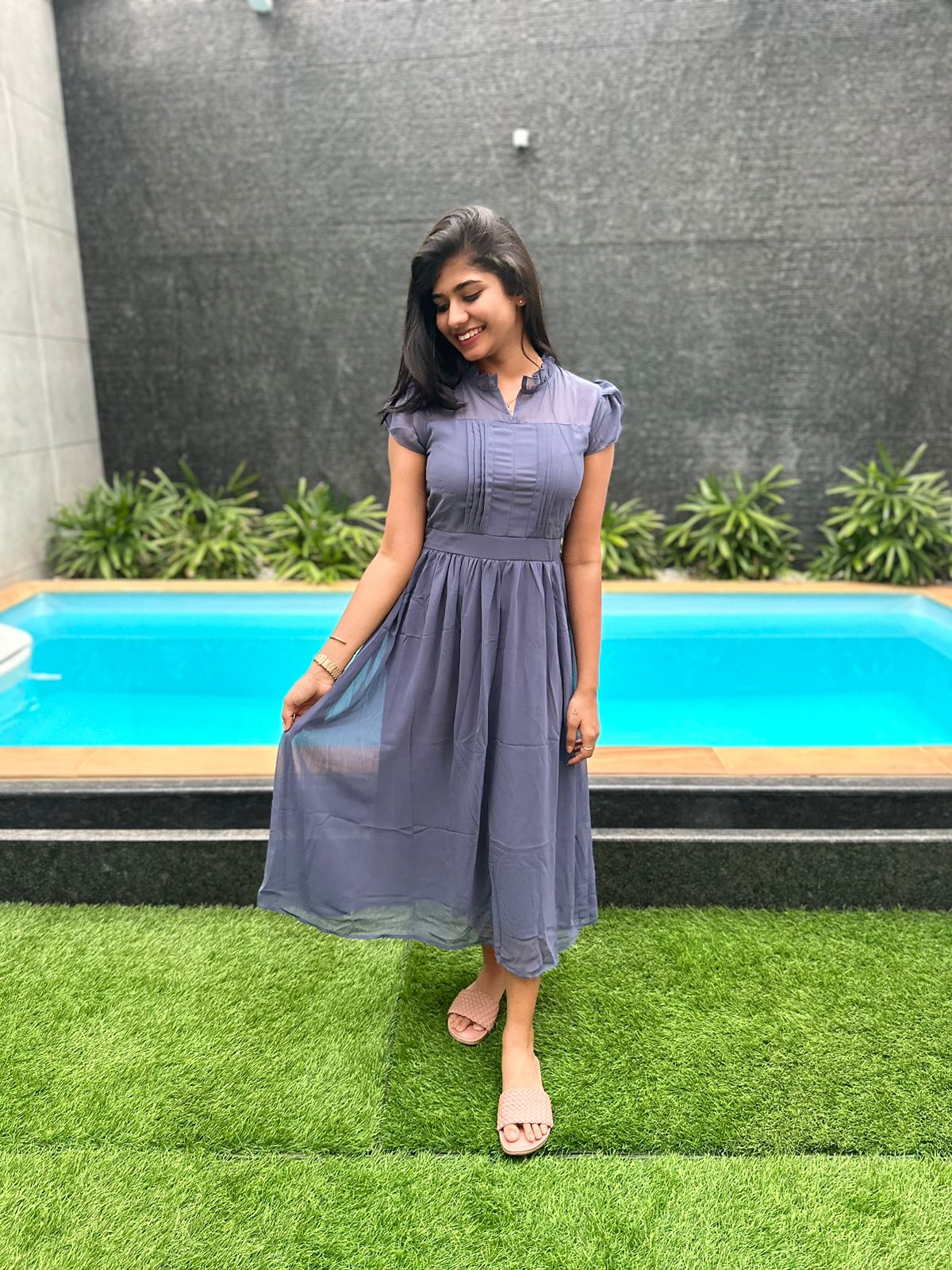 Plain grey georgette maxi