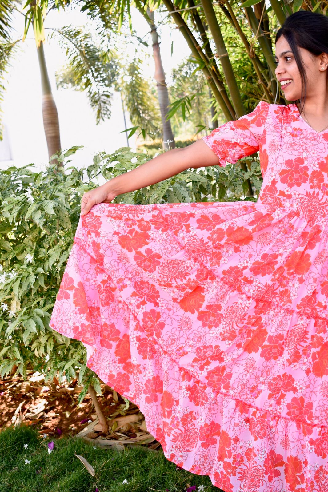 Rosy red georgette maxi