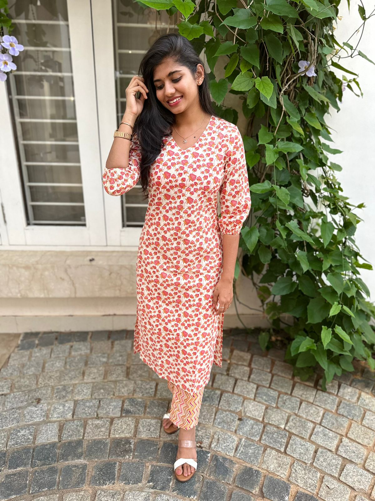 Onion flower cotton kurti sets