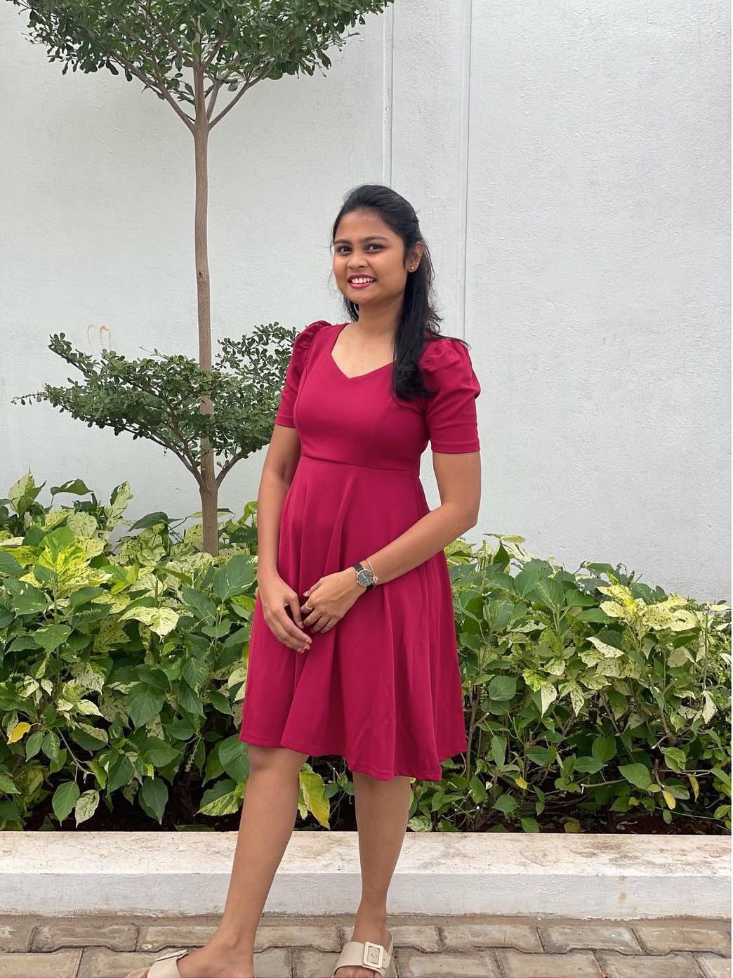 Short dress maroon western wear