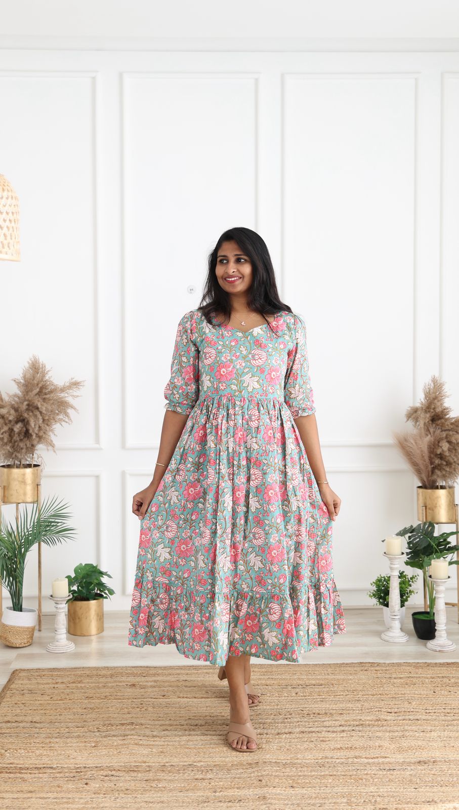 Dark coral cotton feeding maxi