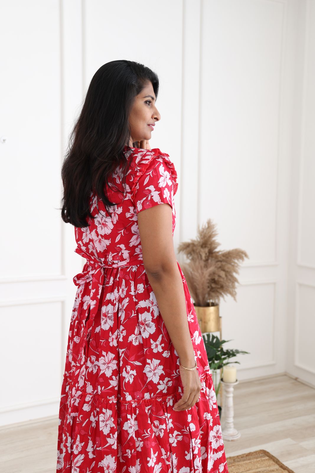 Hibiscus red cotton feeding maxi