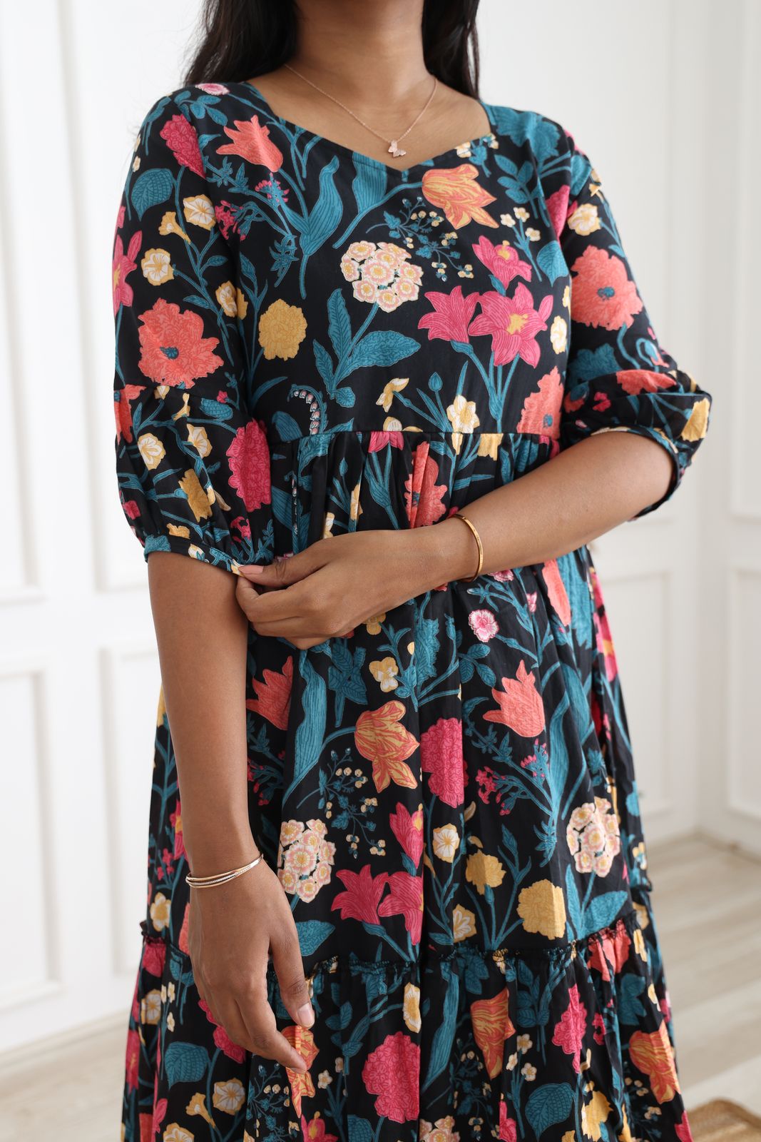 Garden black cotton maxi