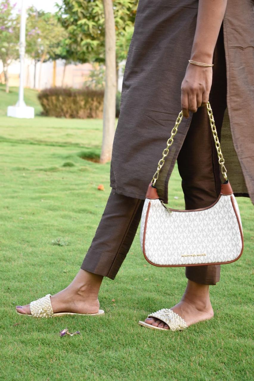 Semi silk brown kurti set