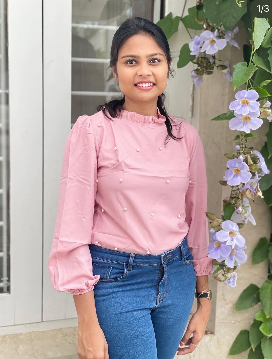 Pearl full hand pink western top