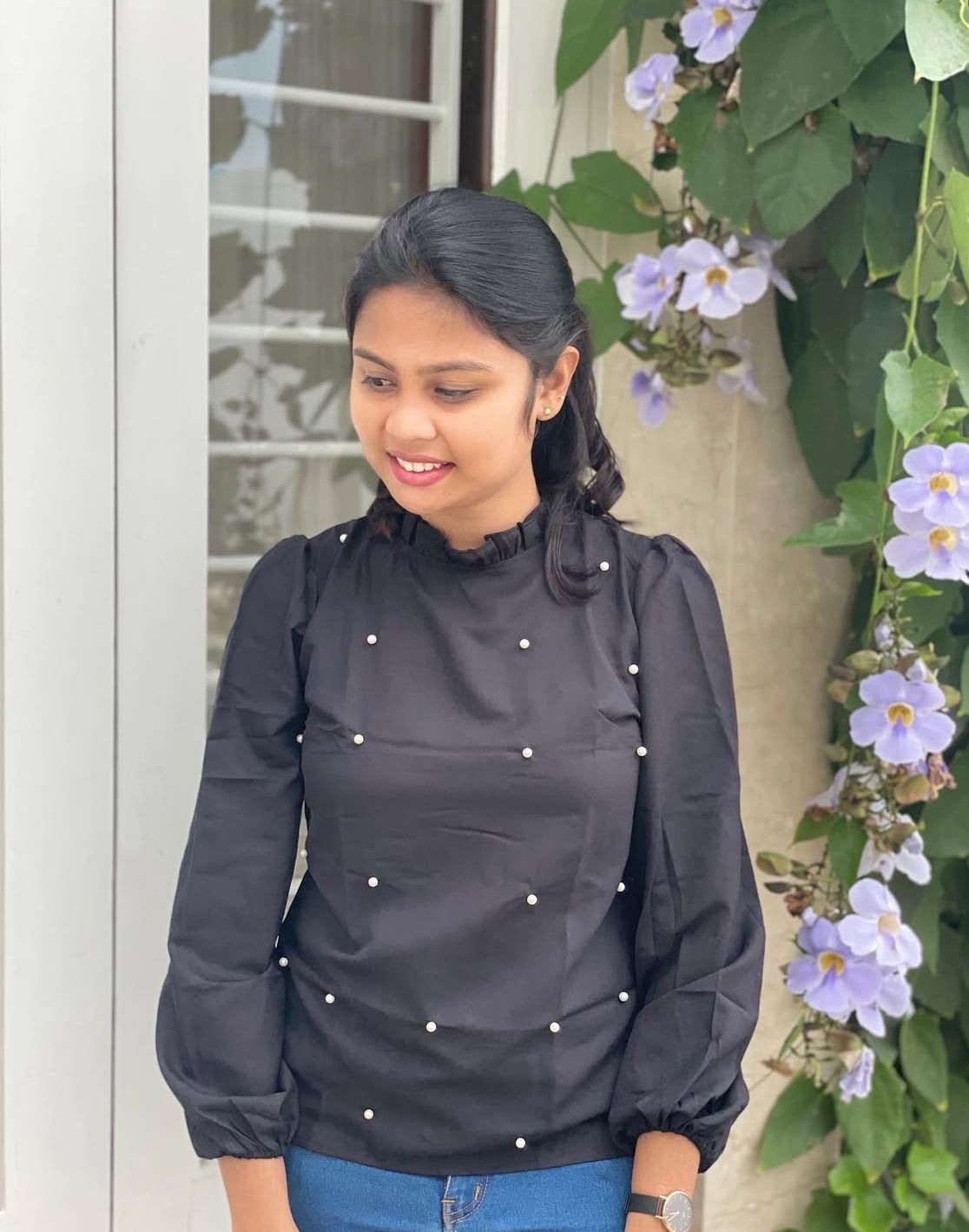 Pearl full hand black western top