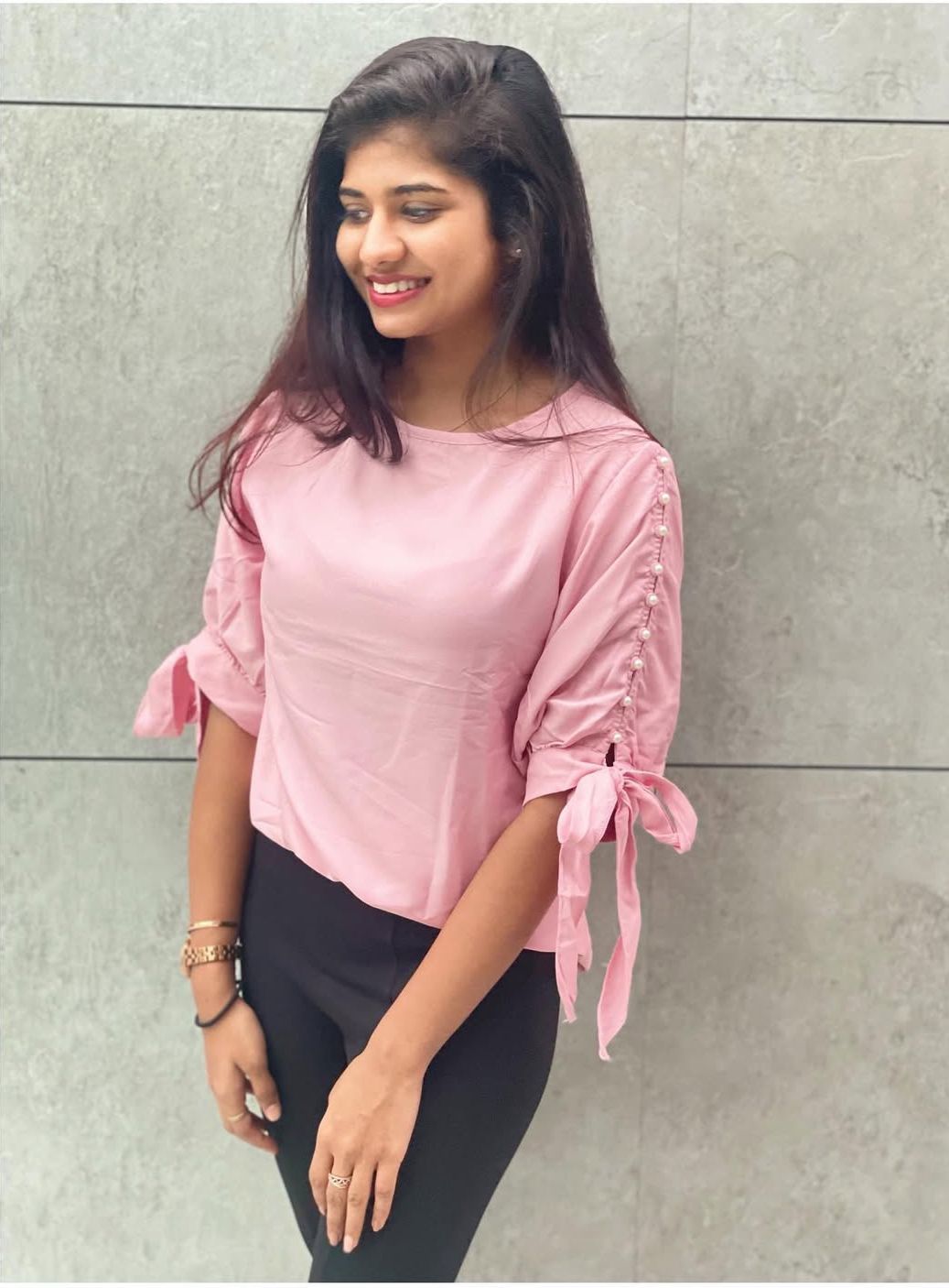 Hand pearl pink western top