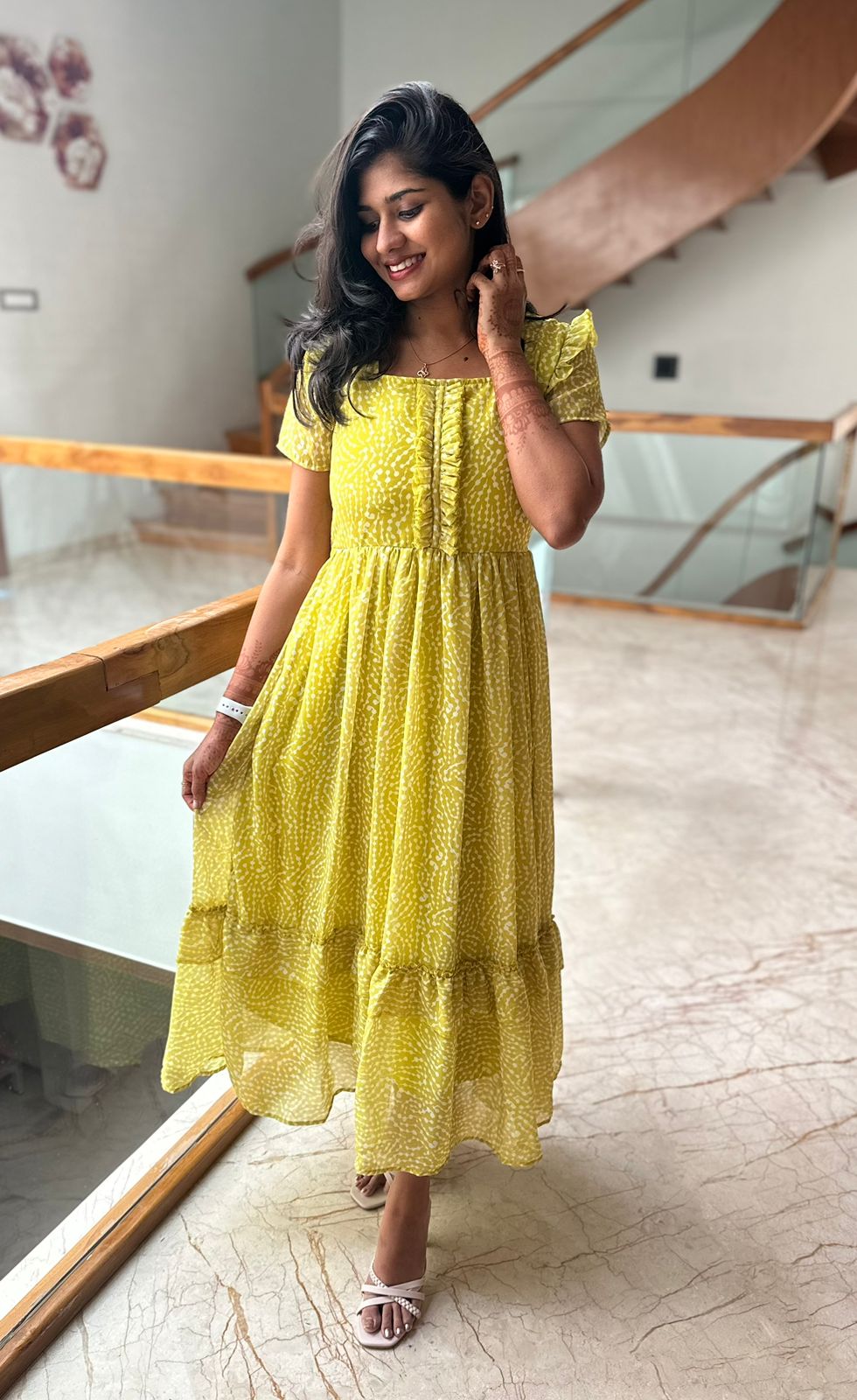 Dotted green georgette maxi