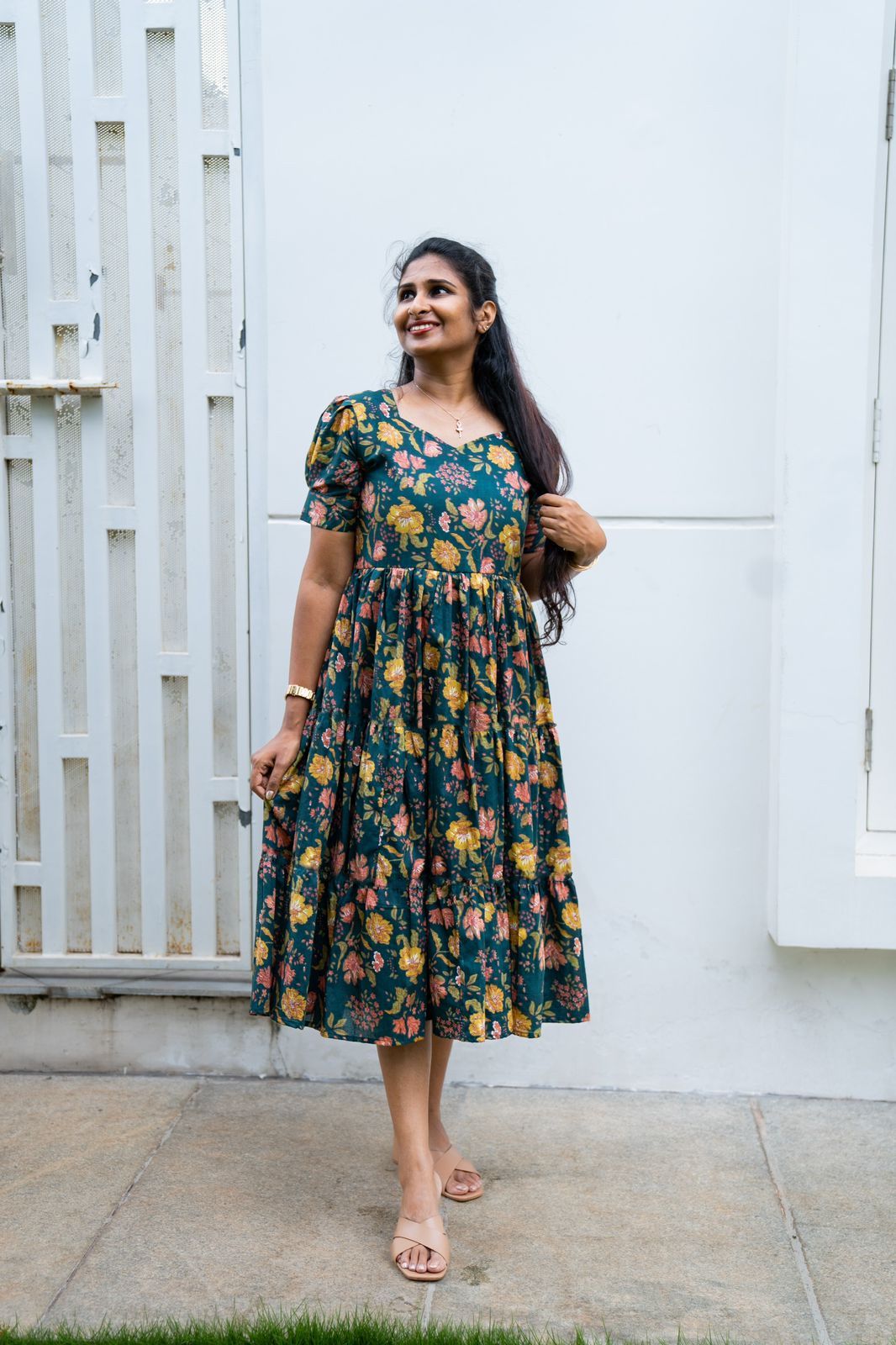 Bottle green cotton maxi