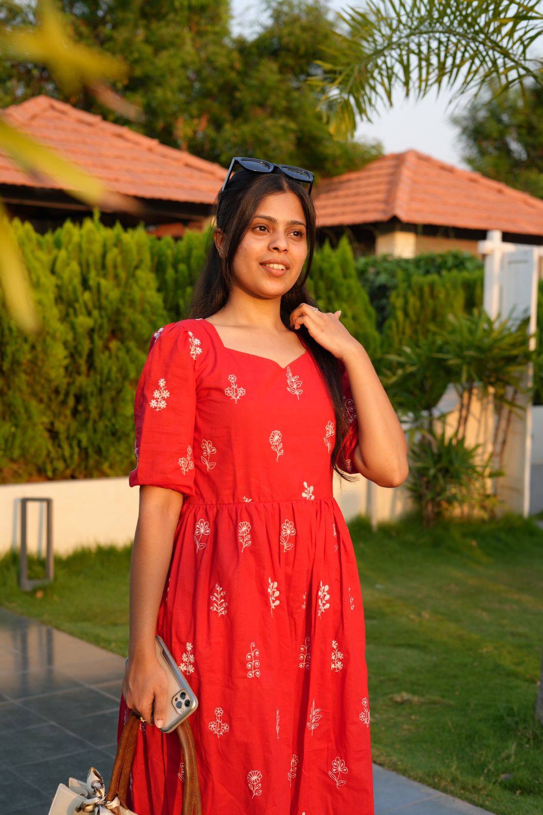 Red embroidery cotton maxi