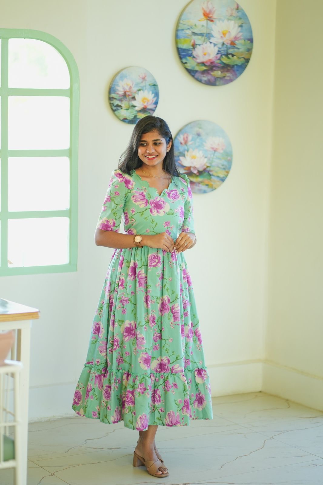 Green rose cotton maxi