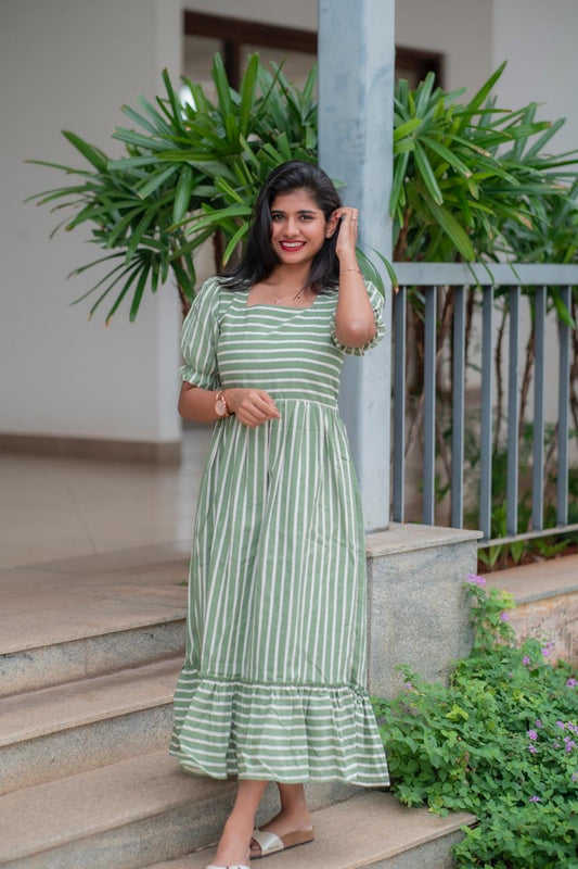 Green stripe cotton maxi