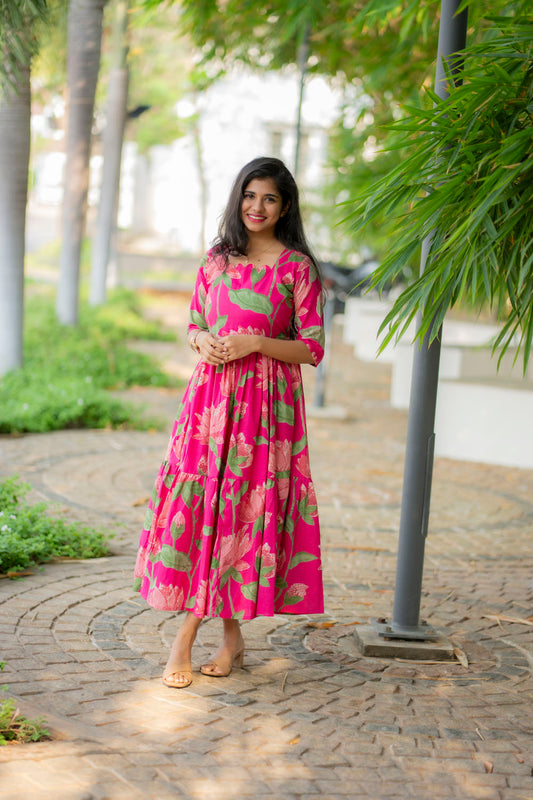 Pink lotus cotton maxi