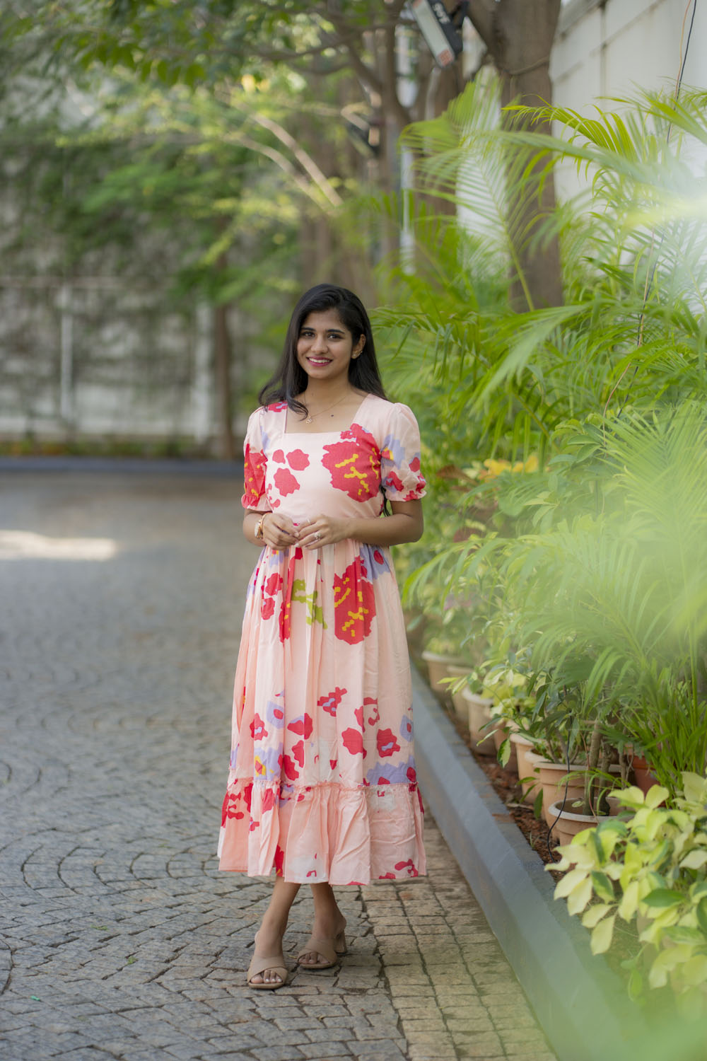 Peach fantasy rayon cotton maxi