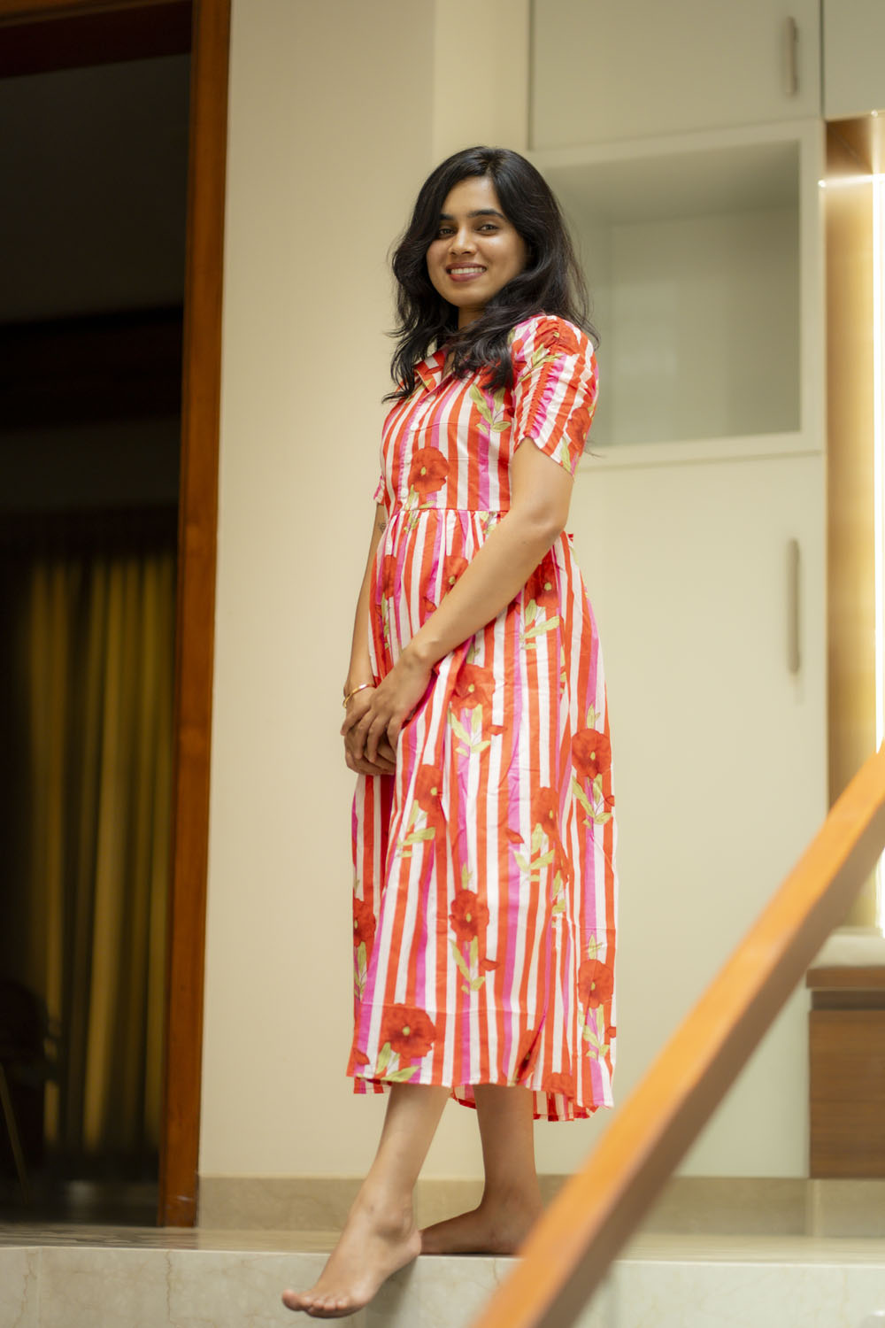 Red stripe cotton maxi