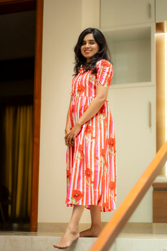 Red stripe cotton maxi