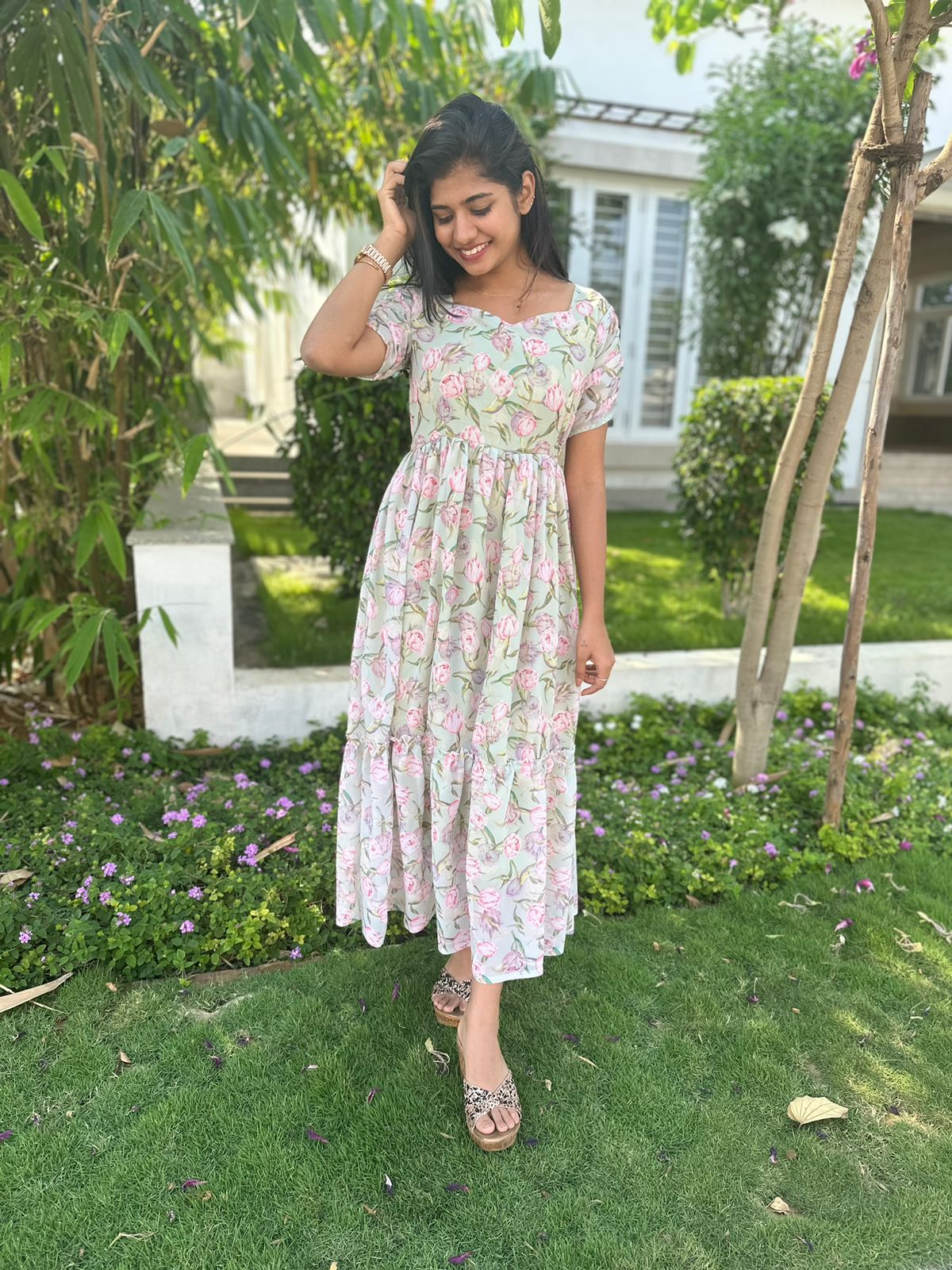 sage green georgette maxi