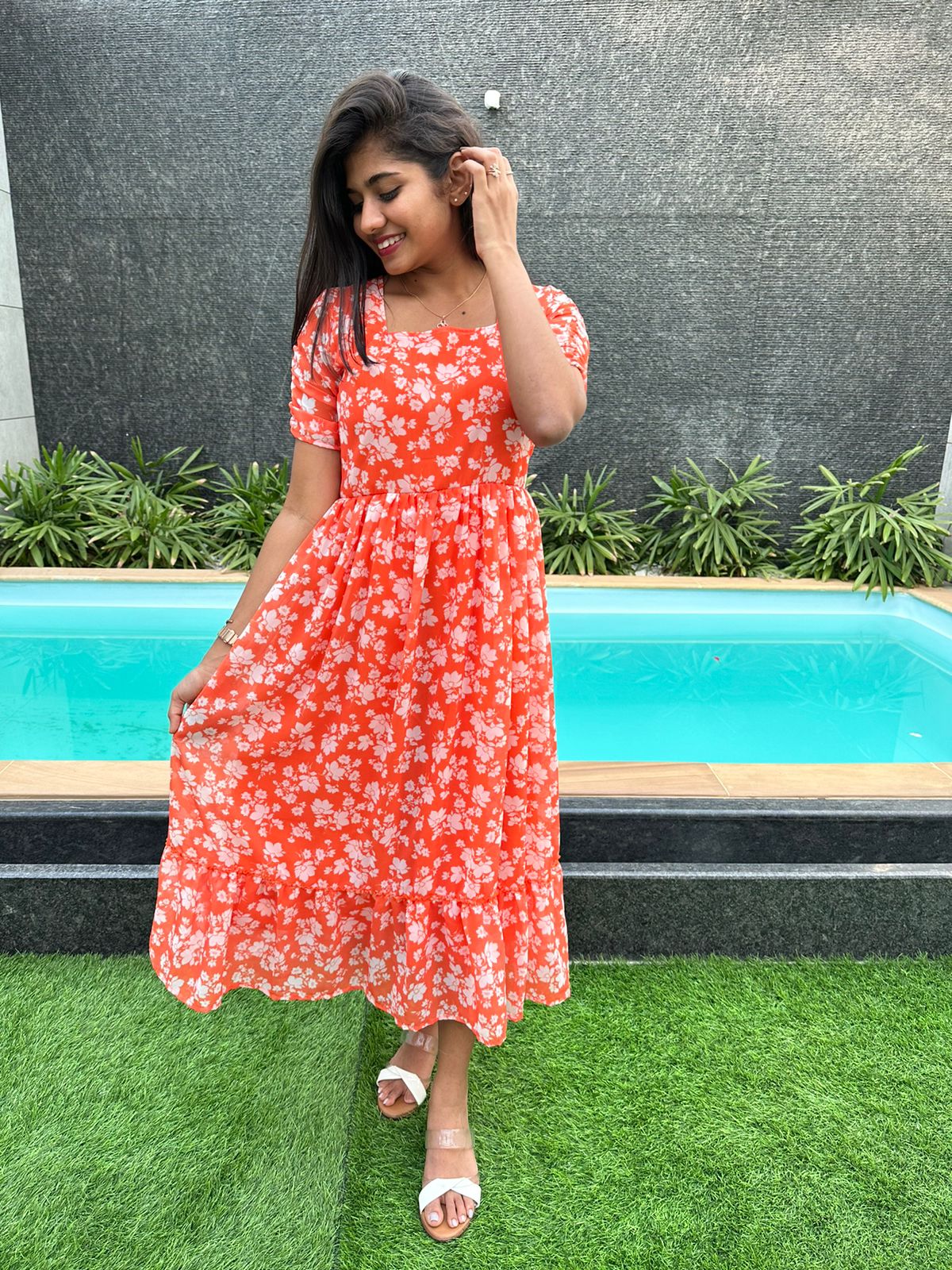 Orange georgette maxi