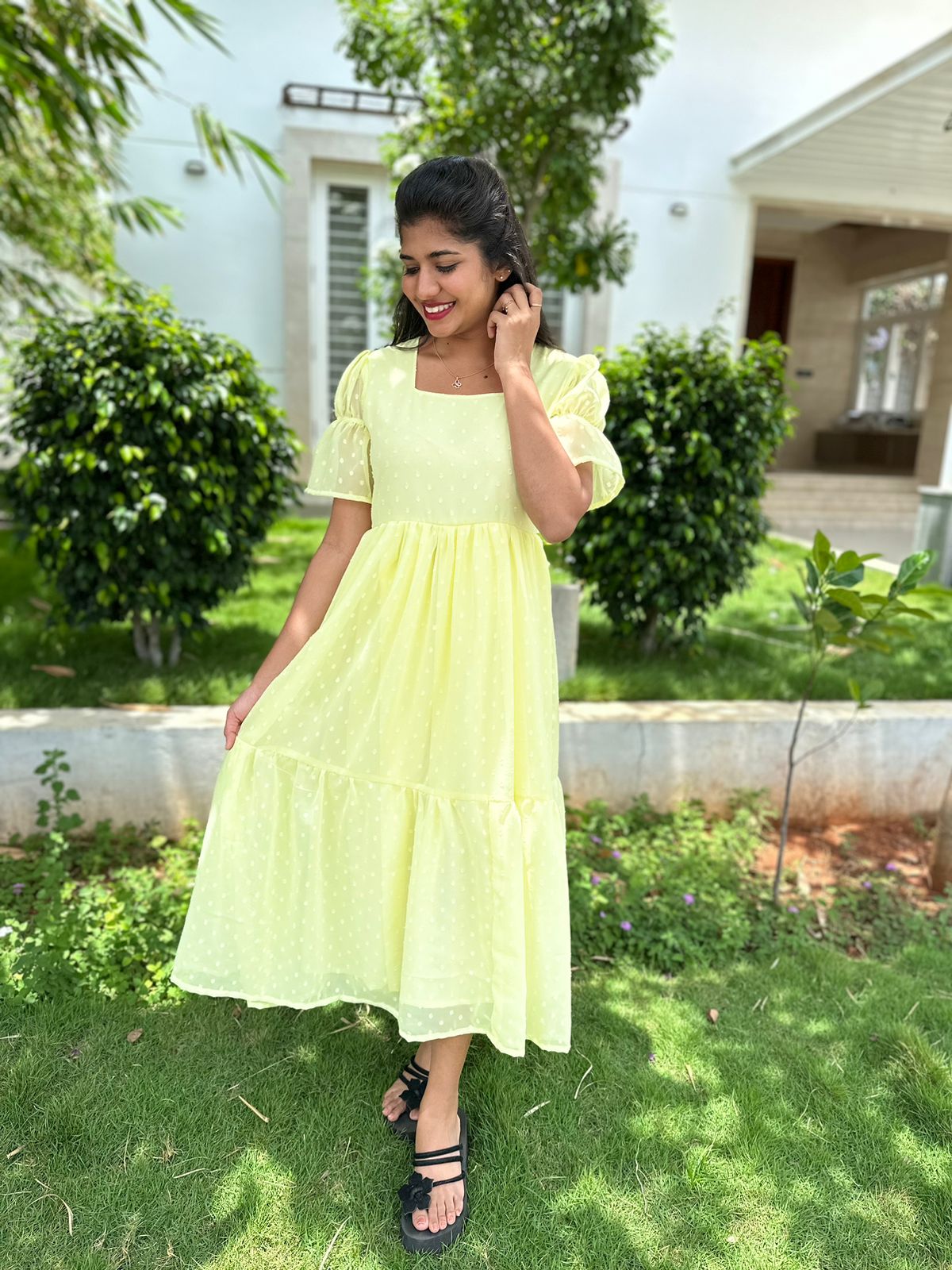 Lemon yellow georgette maxi