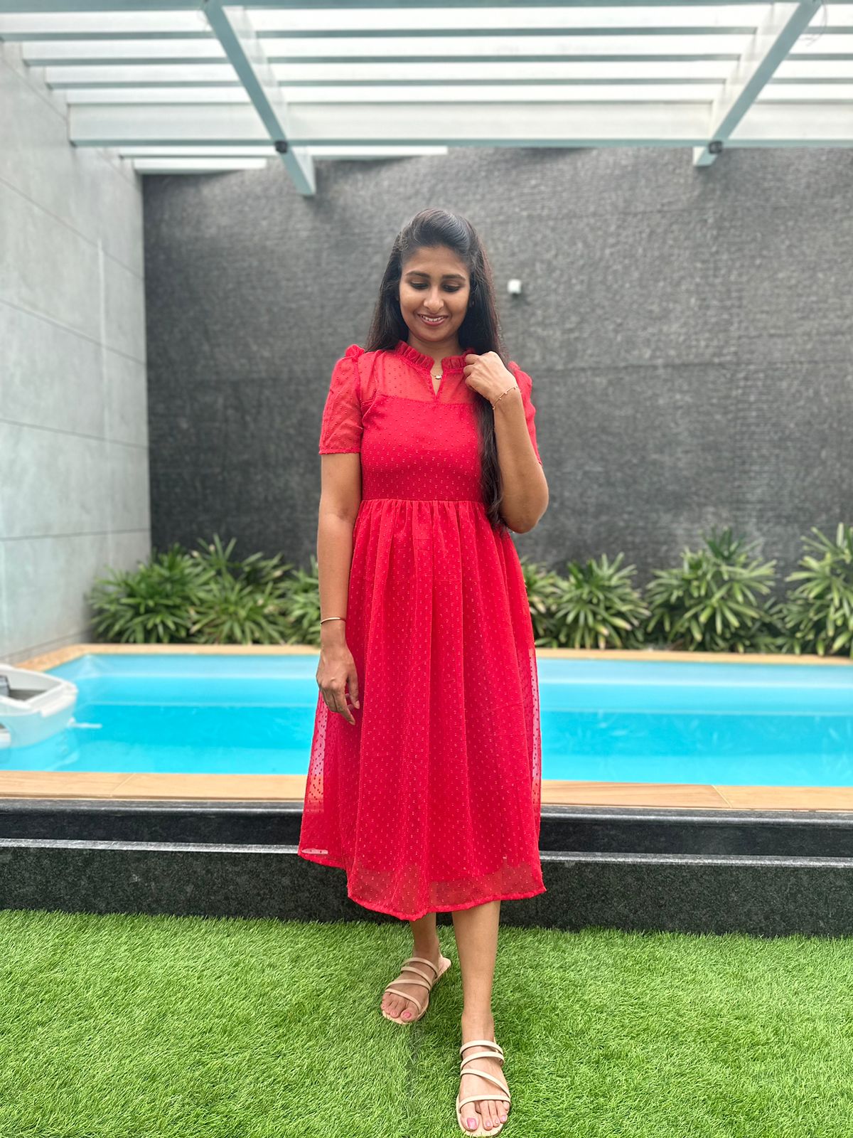 Cherry red georgette maxi