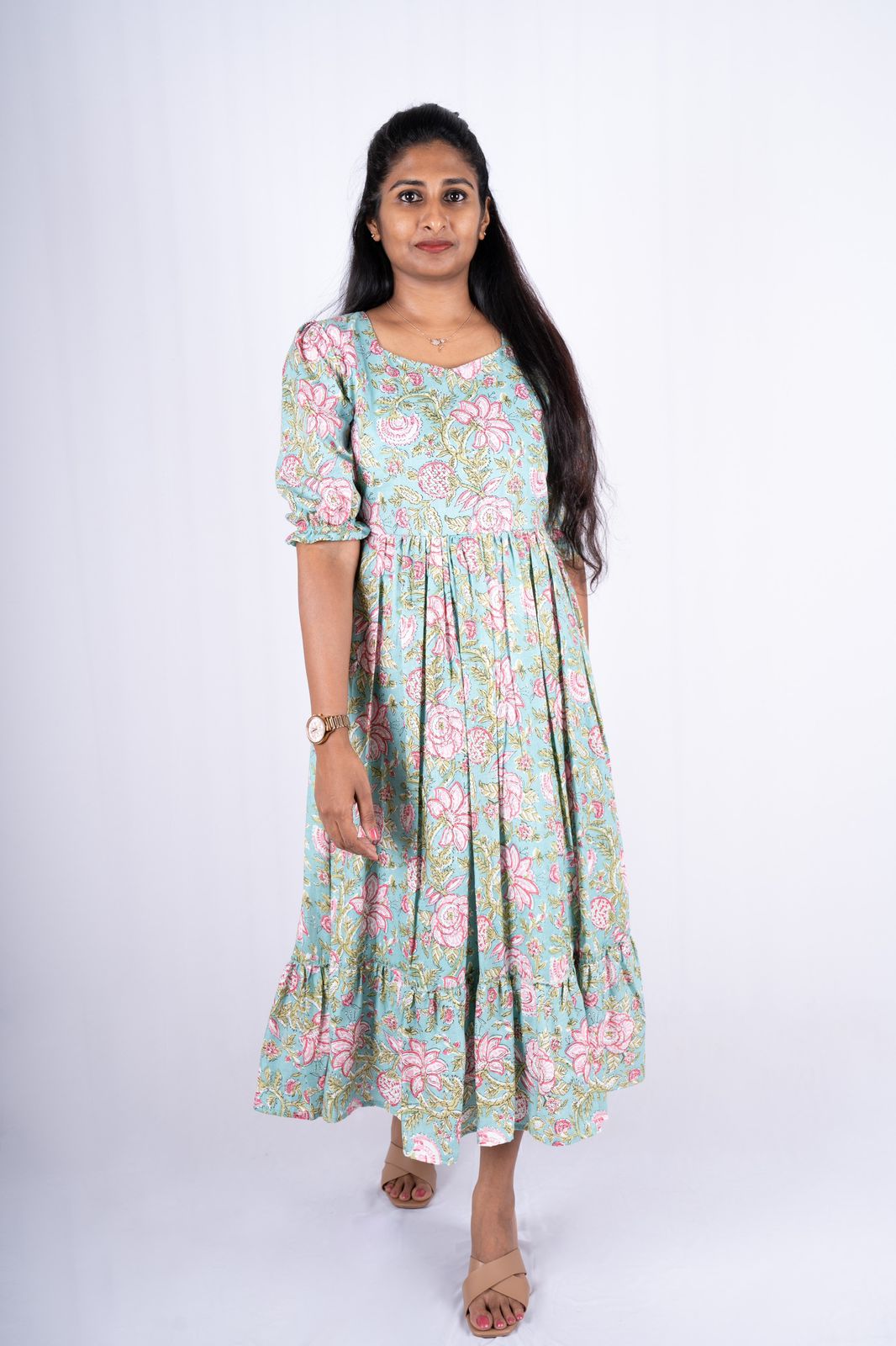 Coral blue cotton maxi