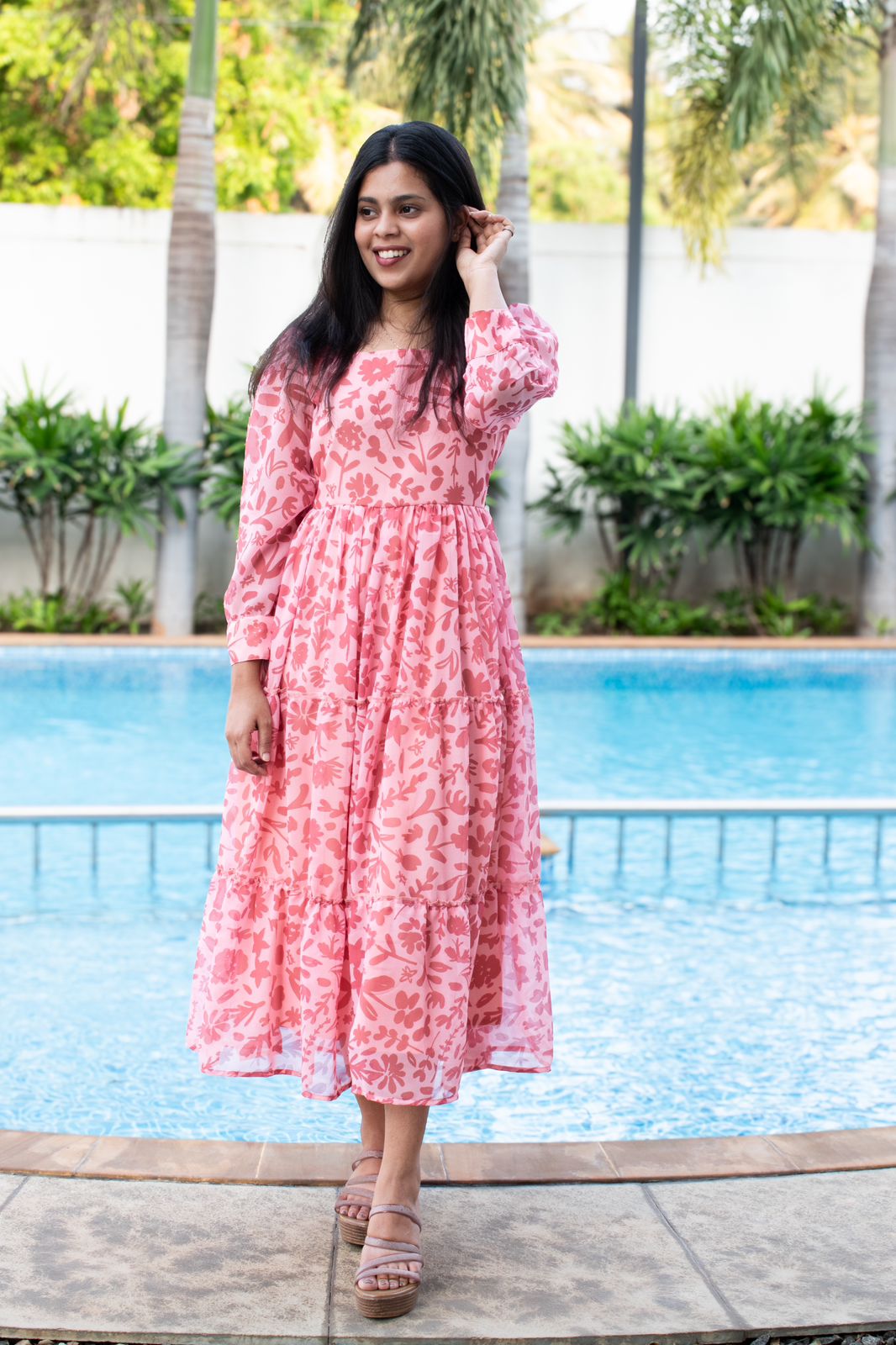 Peachy brown georgette maxi