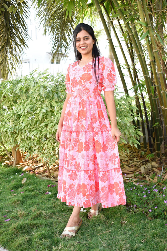 Rosy red georgette maxi