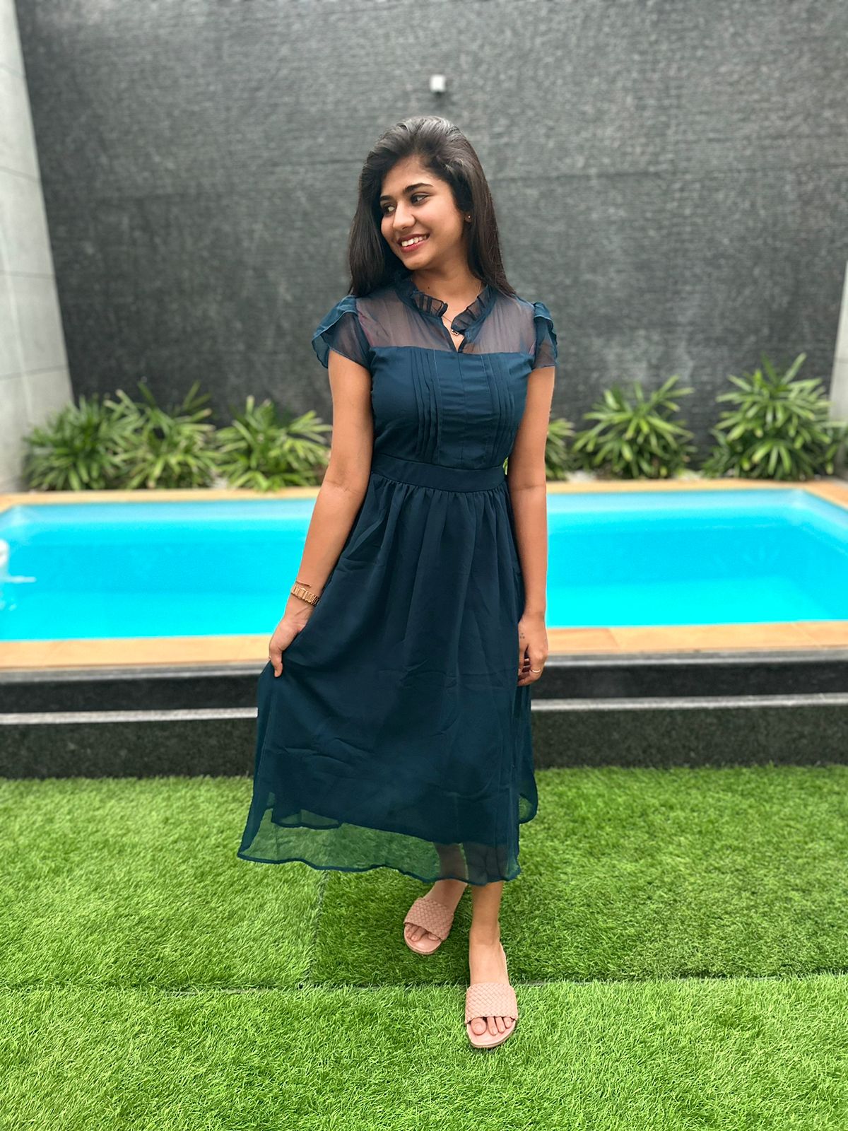 Plain blue georgette maxi