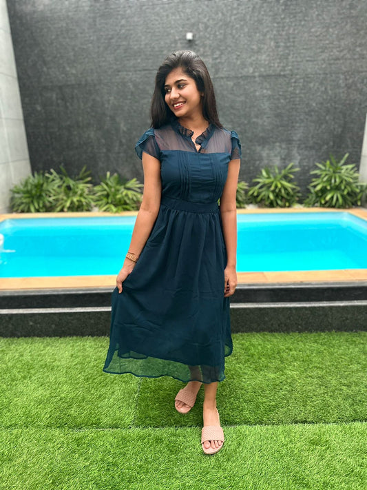 Plain blue georgette maxi