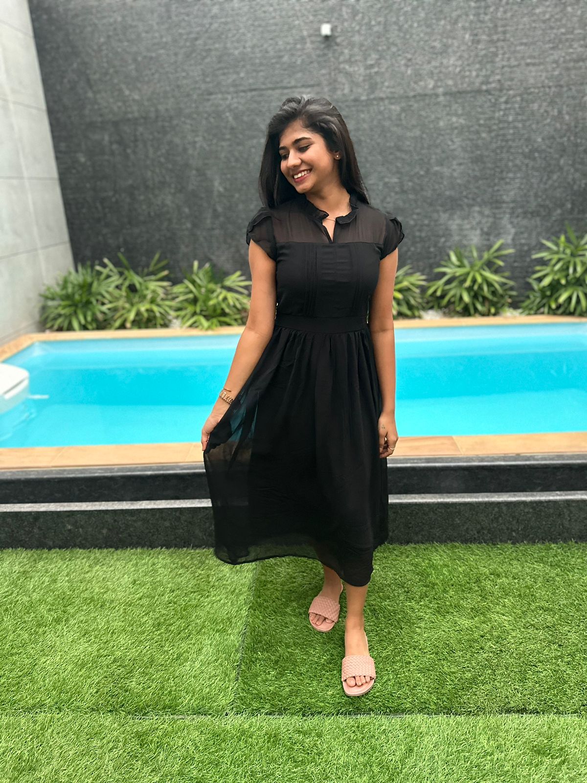 Plain black georgette maxi