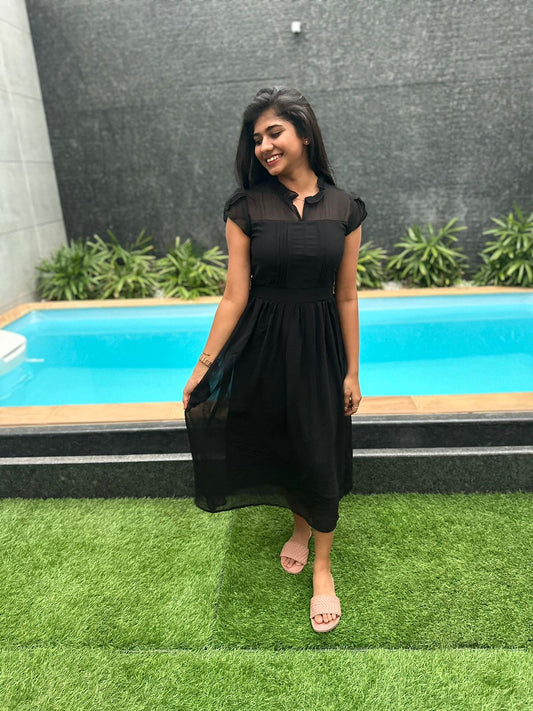 Plain black georgette maxi