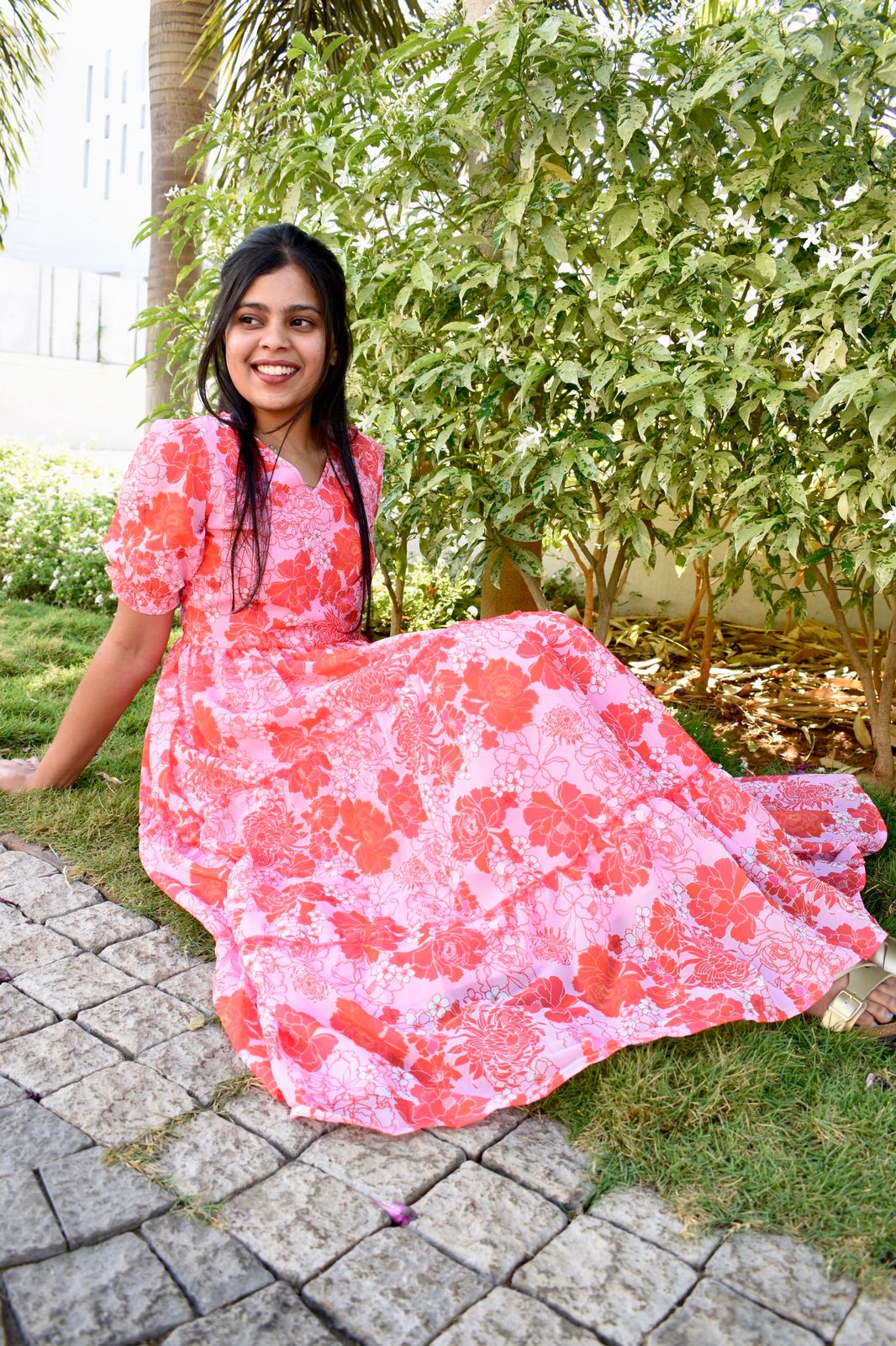 Rosy red georgette maxi