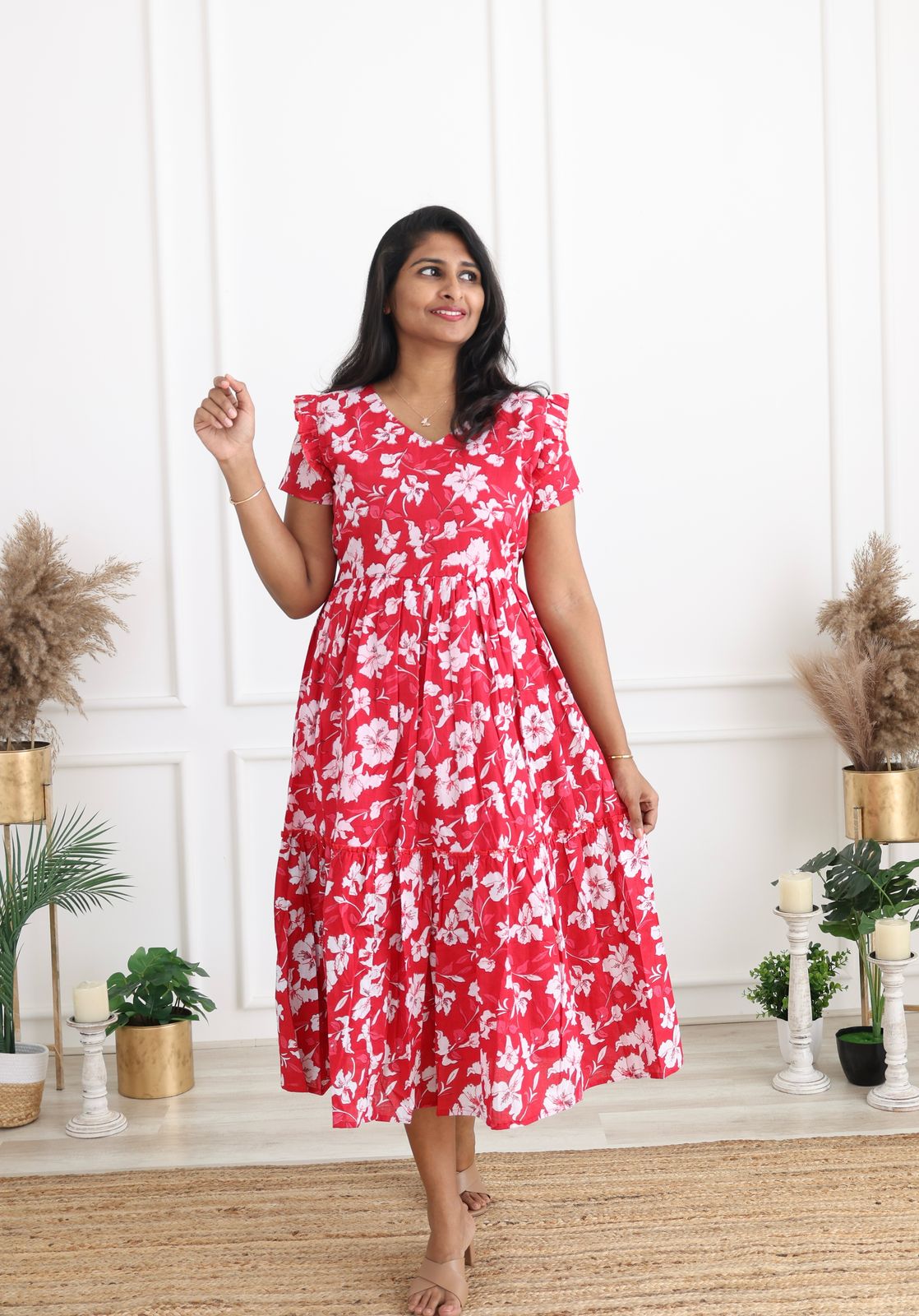 Hibiscus red cotton maxi