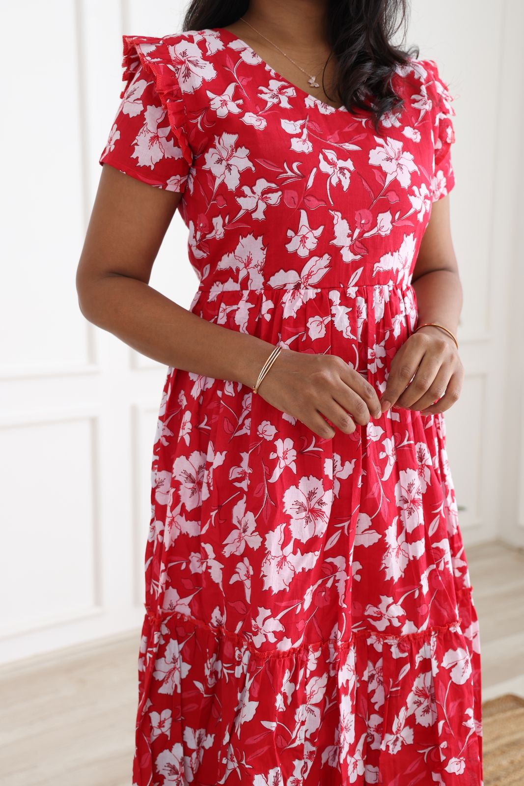 Hibiscus red cotton feeding maxi