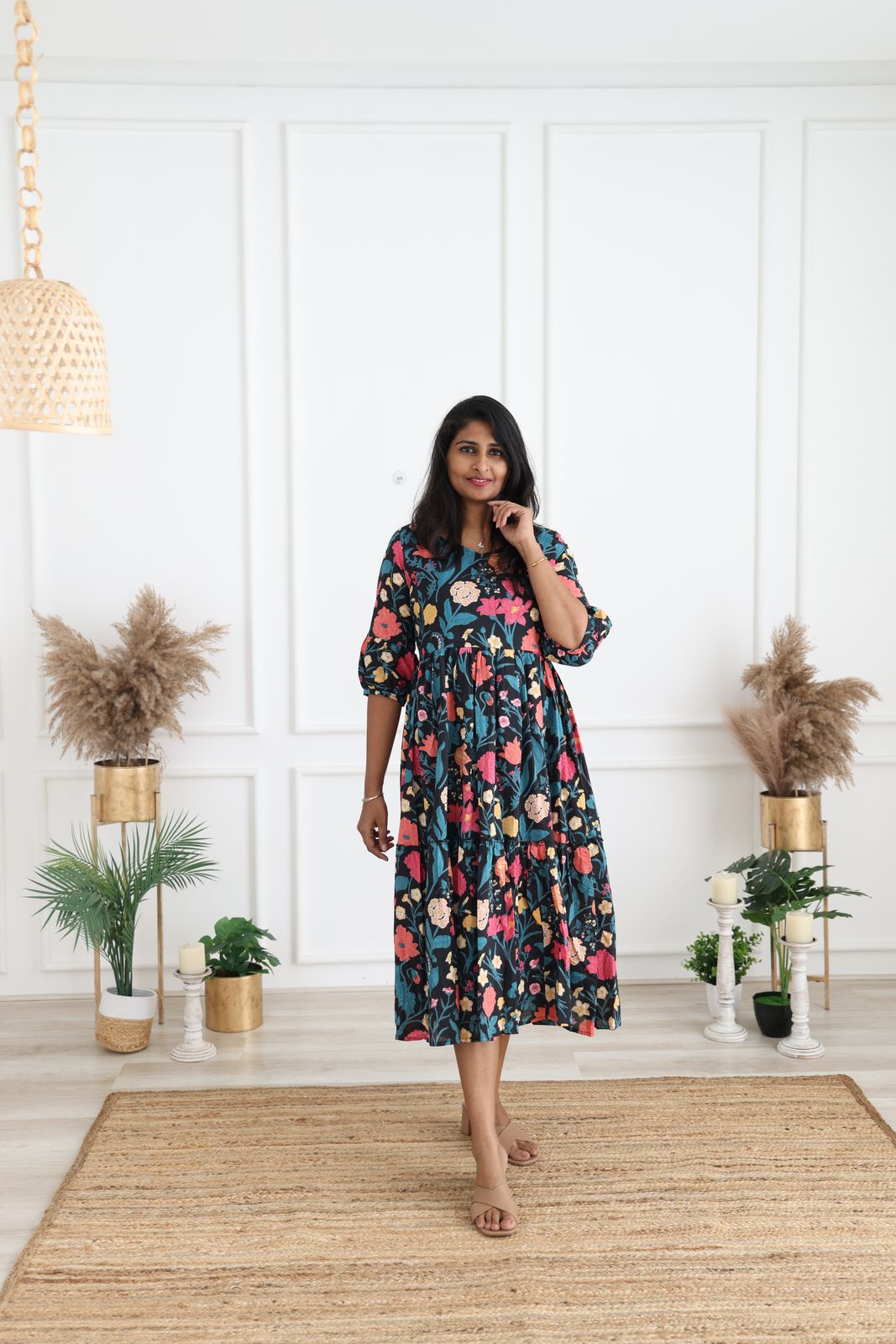 Garden black cotton maxi