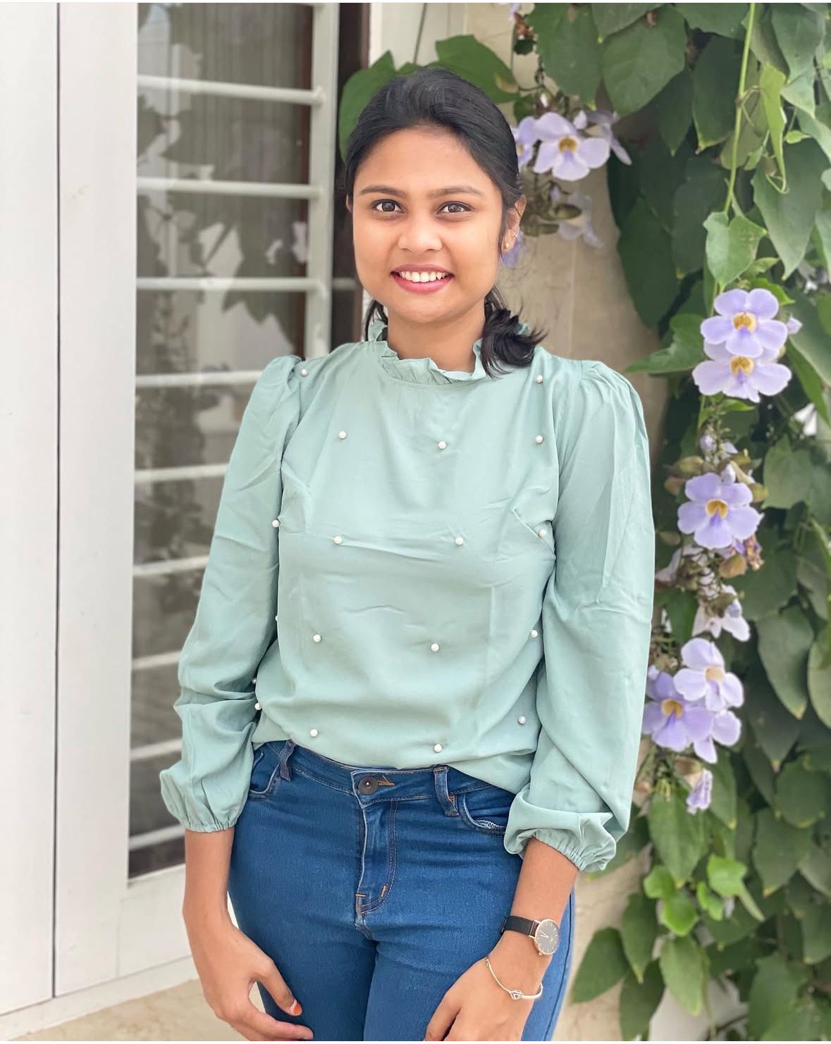 Pearl full hand blue western top