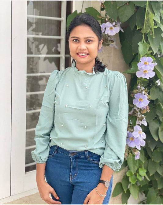 Pearl full hand blue western top