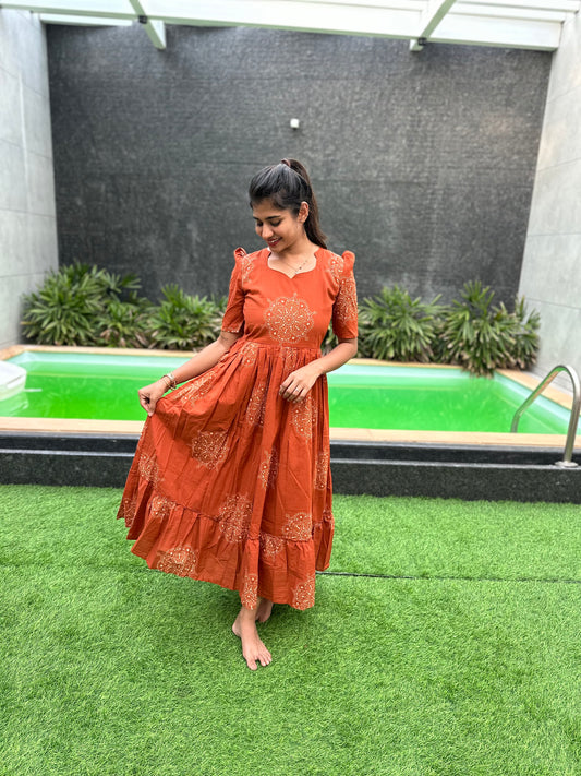 Rust rangoli cotton maxi