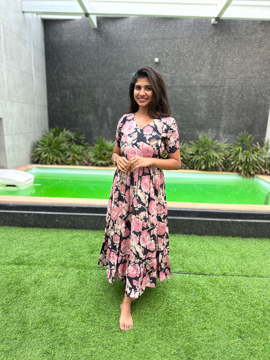 Black rose cotton maxi