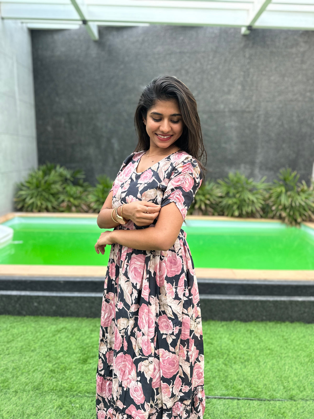 Black rose cotton maxi