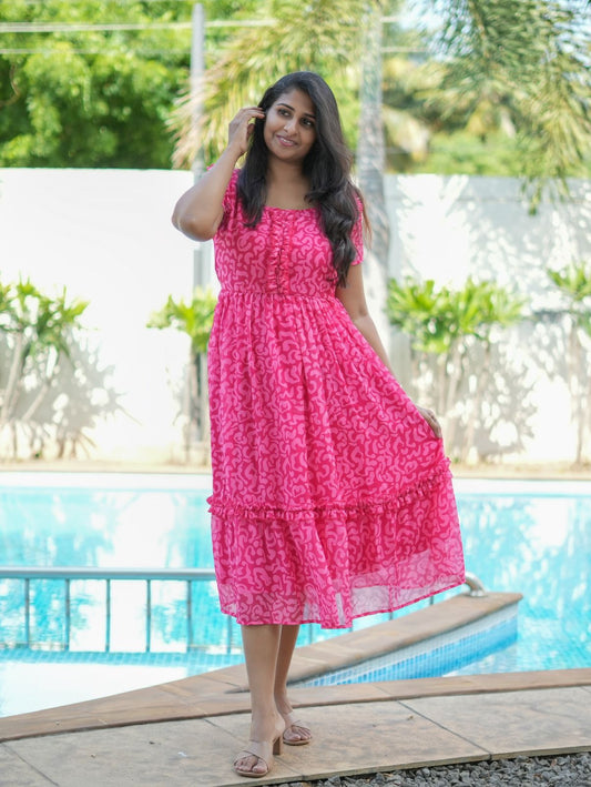 Animal pink georgette maxi