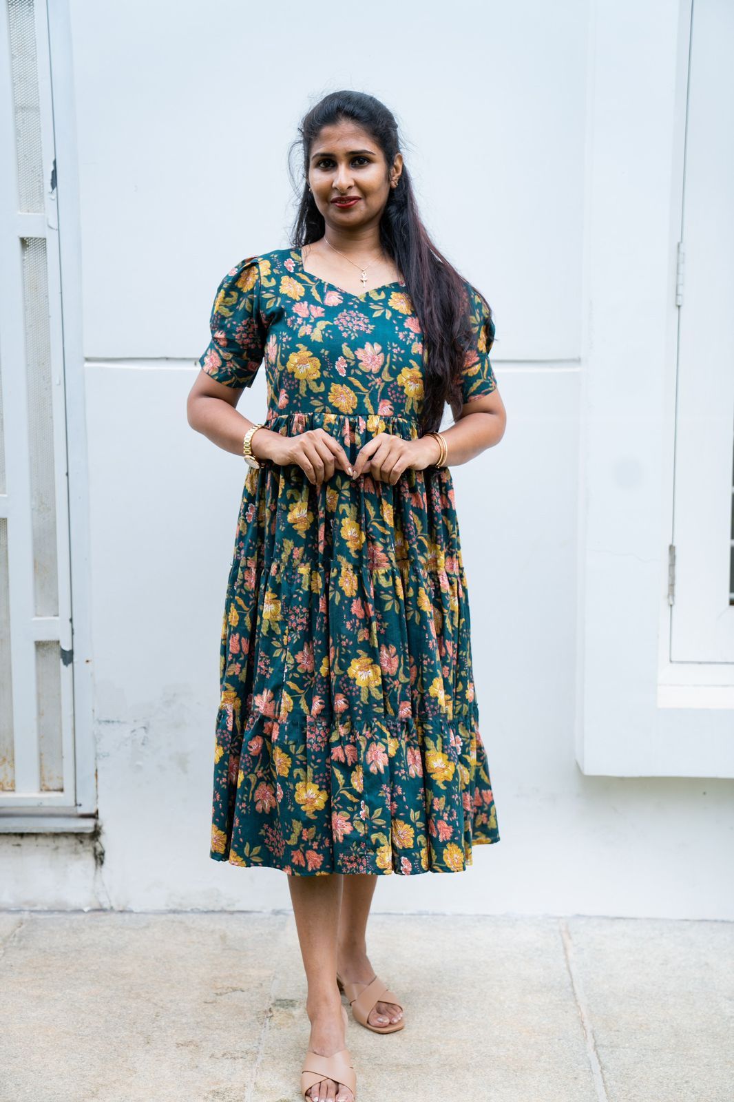 Bottle green cotton maxi