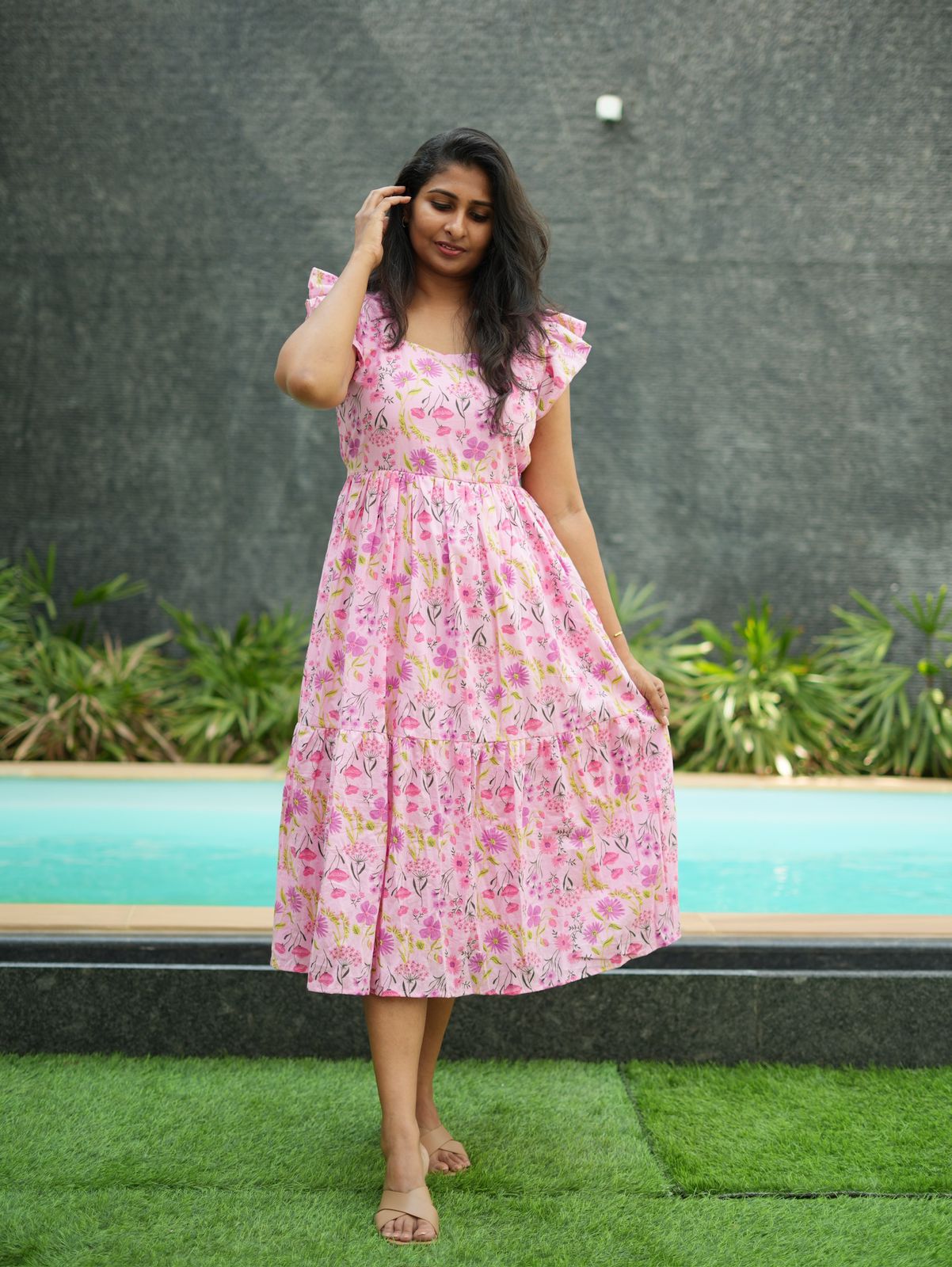 Pink blossom cotton maxi