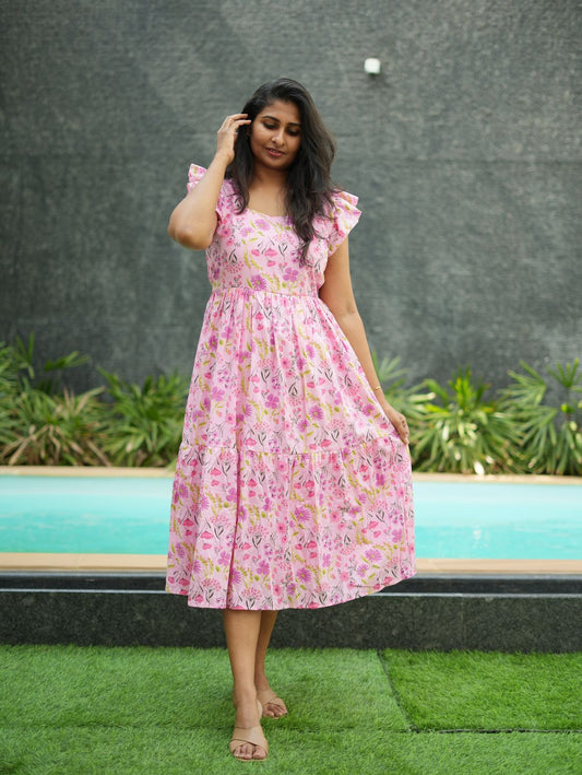 Pink blossom cotton maxi