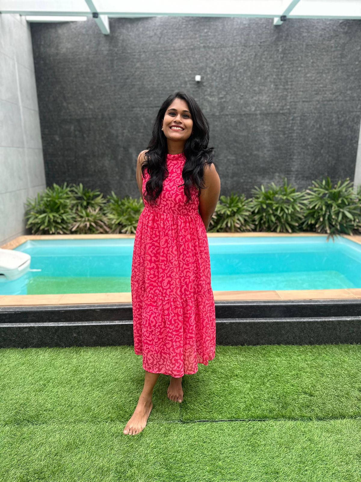 Animal pink long maxi dress